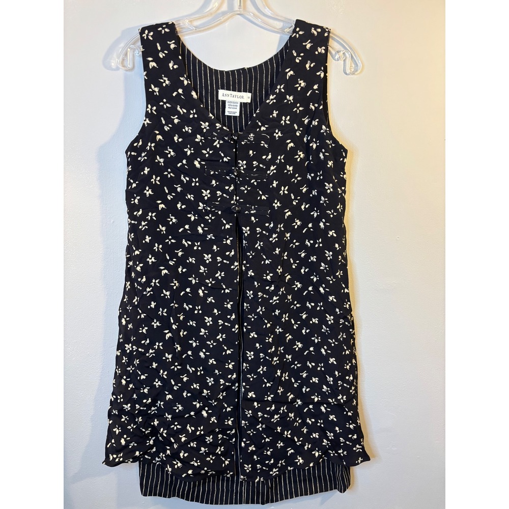VTG Ann Taylor Black Rayon Overlay Dress 6 80's 90's